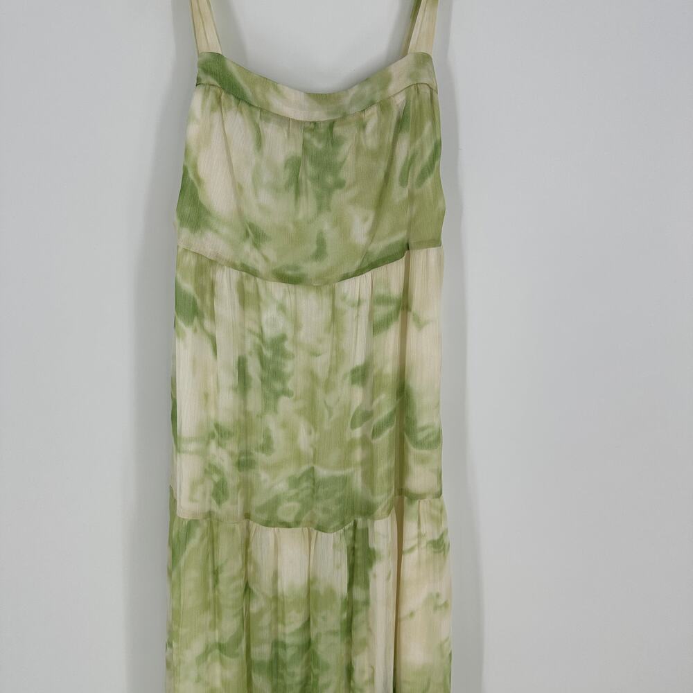 Line & Dot Palm Lime Tiered Tie Shoulder Sleeveless Maxi Dress Womens Medium - Picture 9 of 12